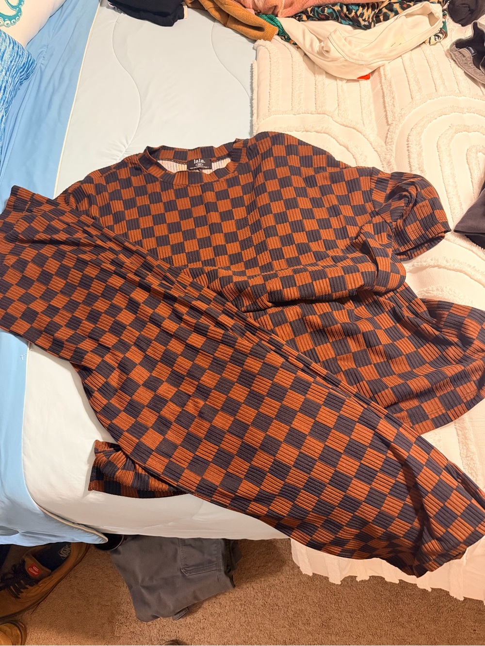 Women’s black and brown checker set shirt and tops